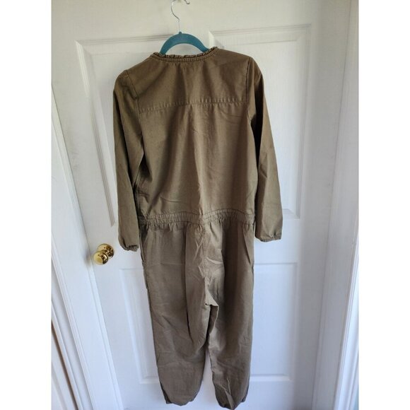 Aerie | Dark Olive Green Long Sleeve Button Front Jumpsuit Cinched Tie Waist Med - Picture 2 of 7